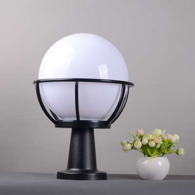 Hot sale Outdoor opal white globe  led main gate external post pillar light with basket e27 holder for garden fence